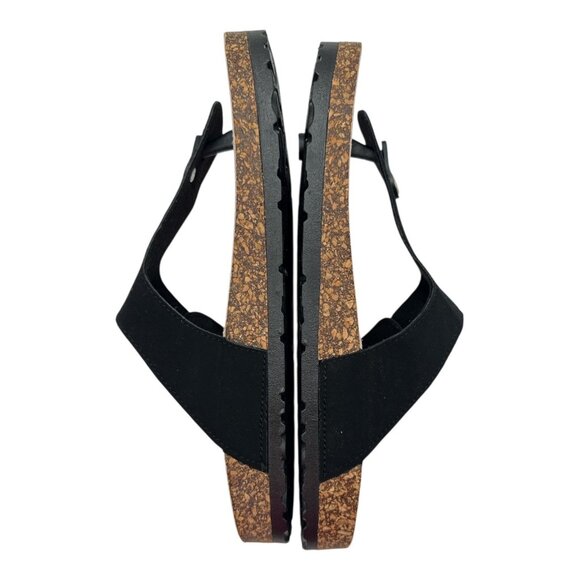 Womens Black Cork Sole Sandals With Adjustable Buckle & Toe Strap - Picture 7 of 8